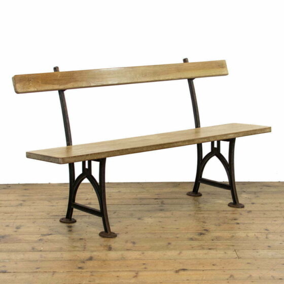 M-3669b Pair of Antique Pitch Pine Railway Station Bench (1)