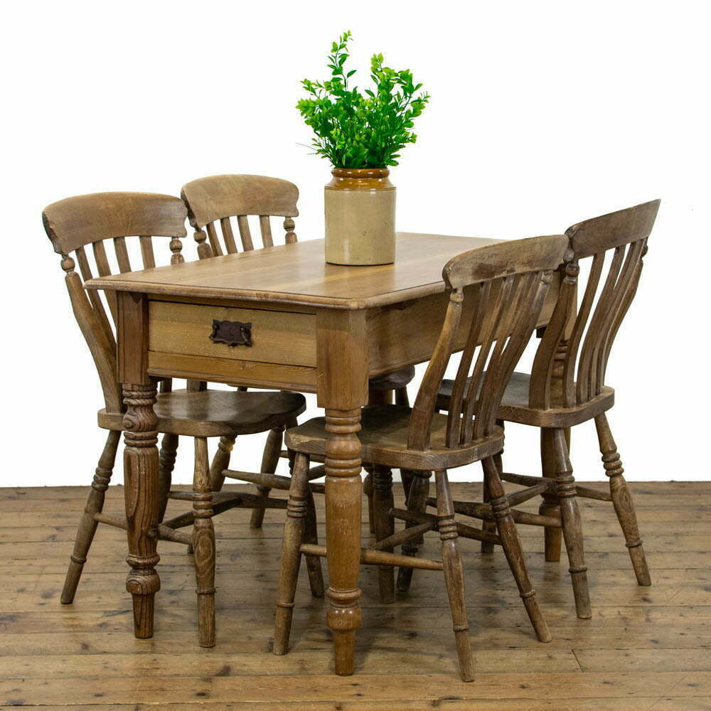 Antique Pine Kitchen Table With Set of Four Similar Kitchen Chairs | M ...