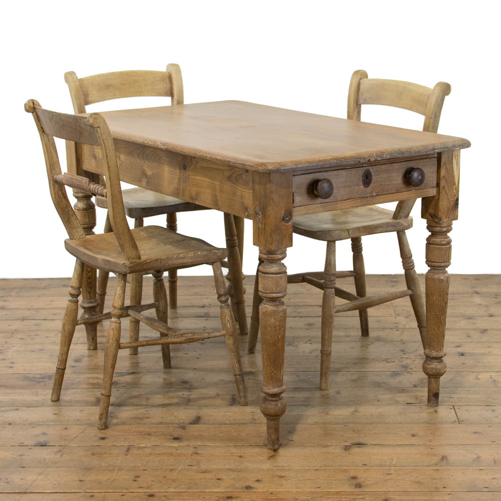 Set of Three Rustic Pine Farmhouse Kitchen Chairs | M-4140 | Penderyn ...