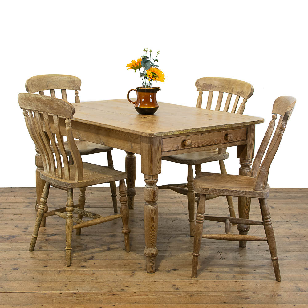 Antique Pine Farmhouse Table and Chairs Set | M-4560 / M-4563 ...