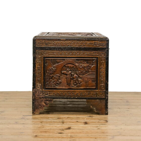 M-4867 Antique Oriental Carved Camphor Wood Trunk Penderyn Antiques (5)