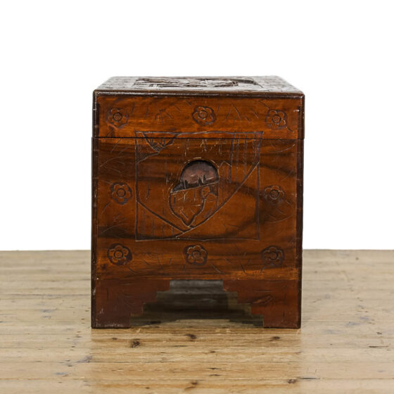 M-5127 Antique Early 20th Century Oriental Carved Camphor Wood Trunk Penderyn Antiques 3