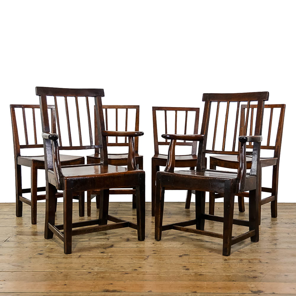 Harlequin set of six Antique George III Oak Chairs