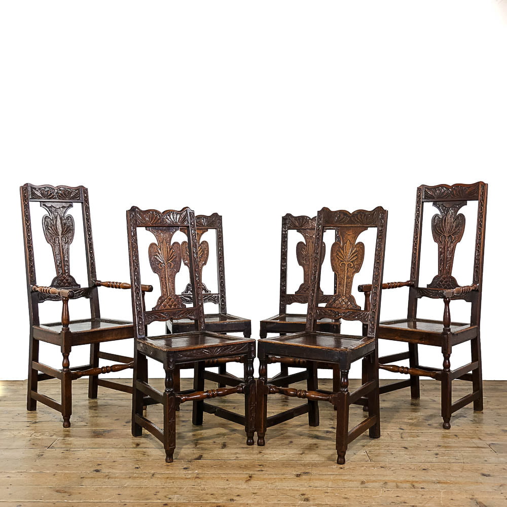 Set of Six 19th Century Carved Oak Dining Chairs