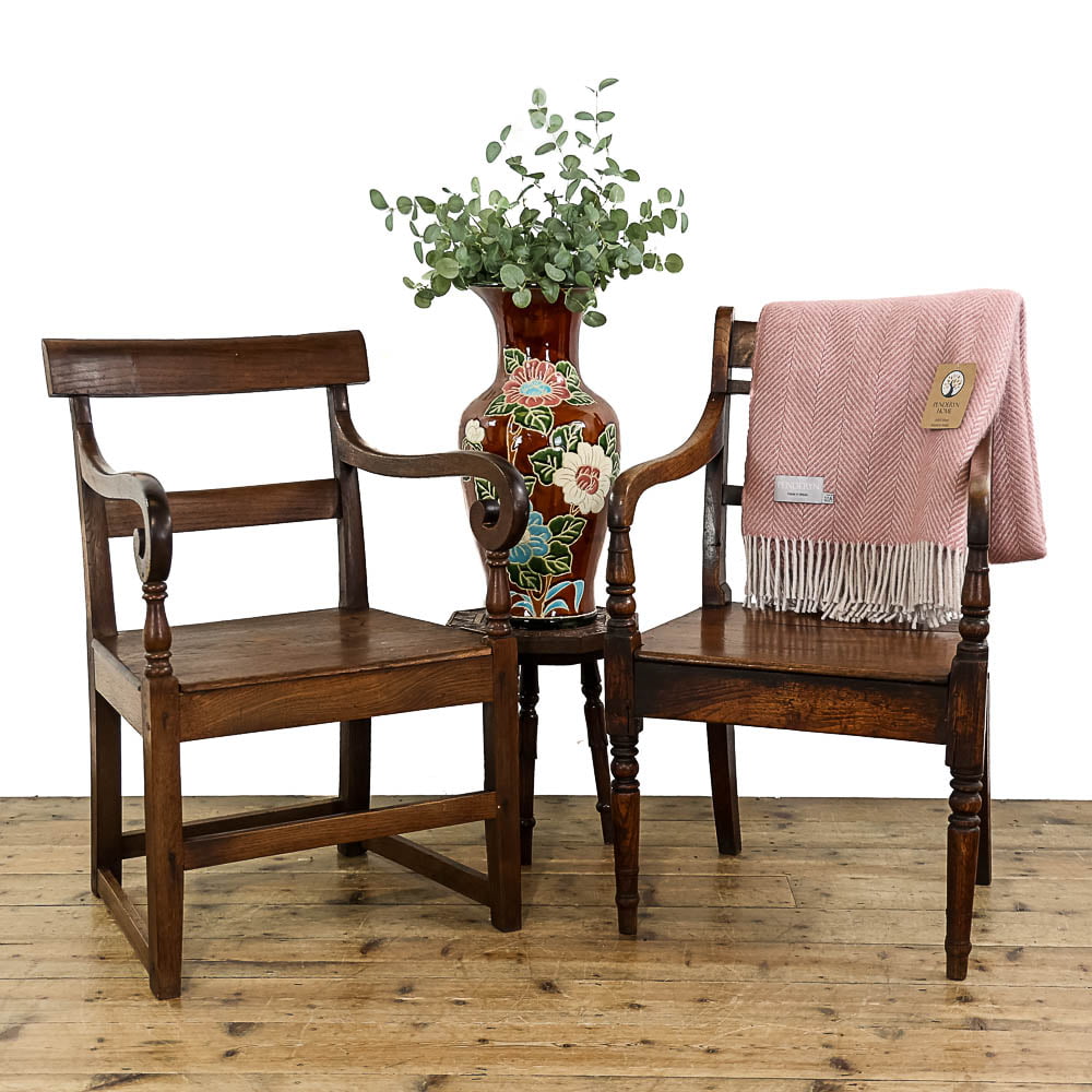 Two Antique Country Oak Armchairs