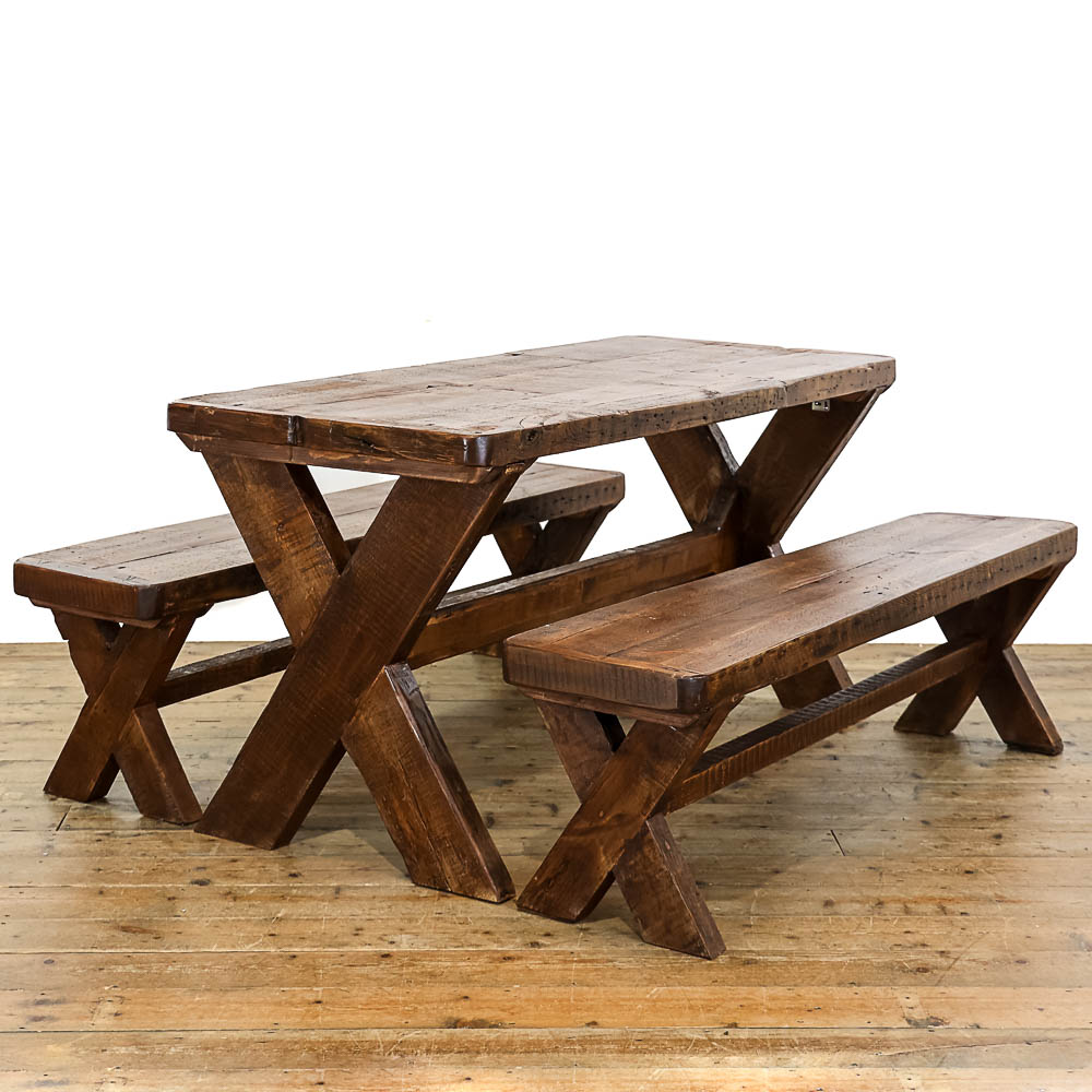 Rustic Table with Benches Set