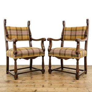 M-5397 Pair of Carved Armchairs with Tartan Upholstery Penderyn Antiques (1)