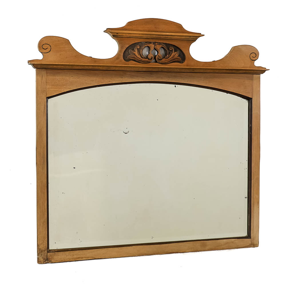 Satinwood Frame Mirror with Carved Top