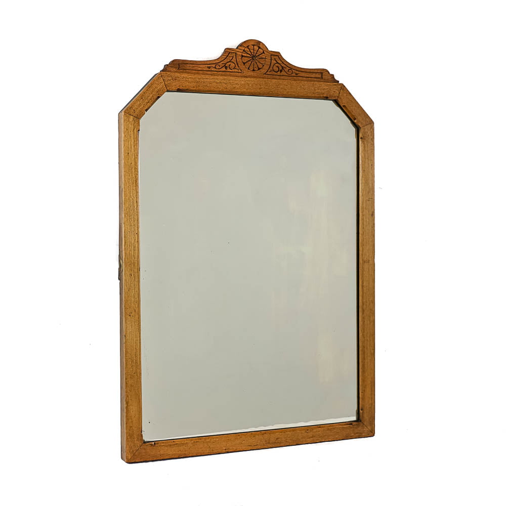 Antique Oak Mirror with Carved Top