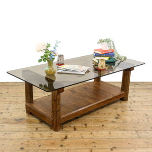 M-5448 Reclaimed Pine Coffee Table with Glass Top Penderyn Antiques (1)