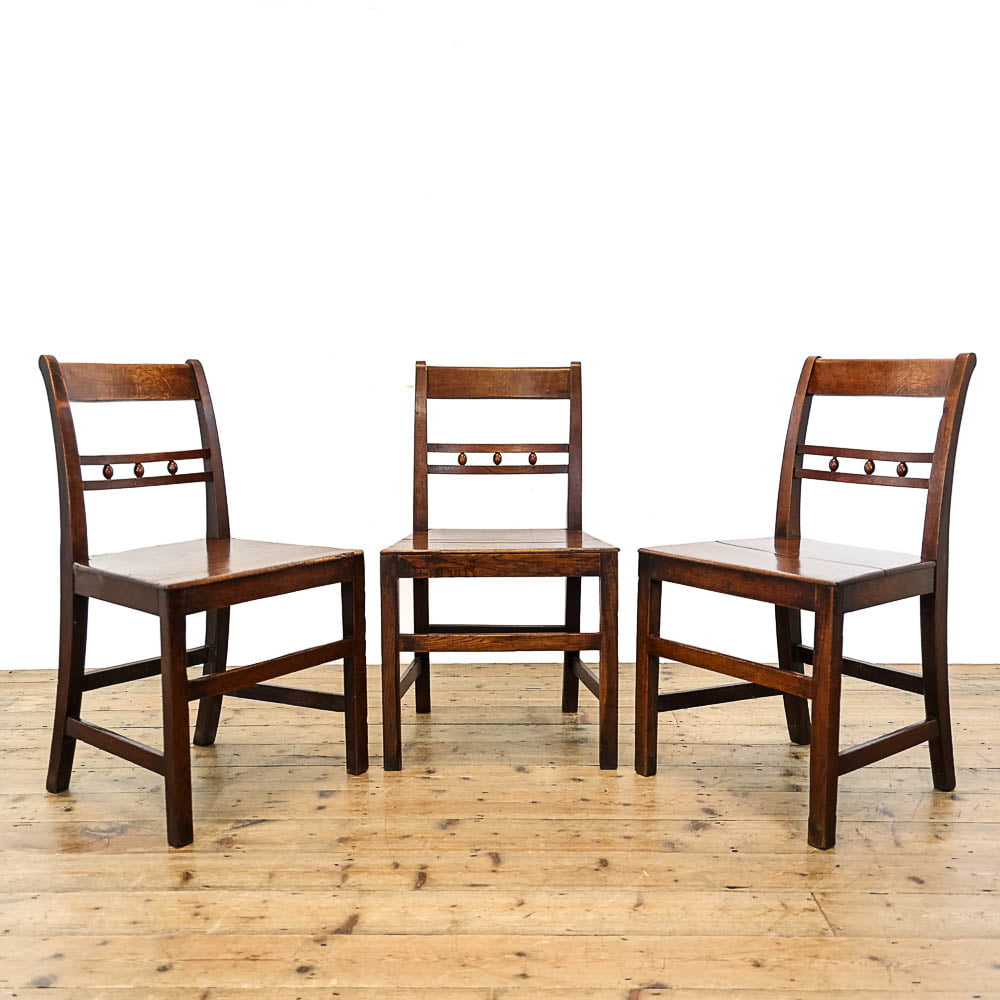 Set of Three Antique Oak Bobbin Back Kitchen Chairs