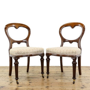 M-5473B Pair of Antique Upholstered Mahogany Balloon Back Chairs Penderyn Antiques 1
